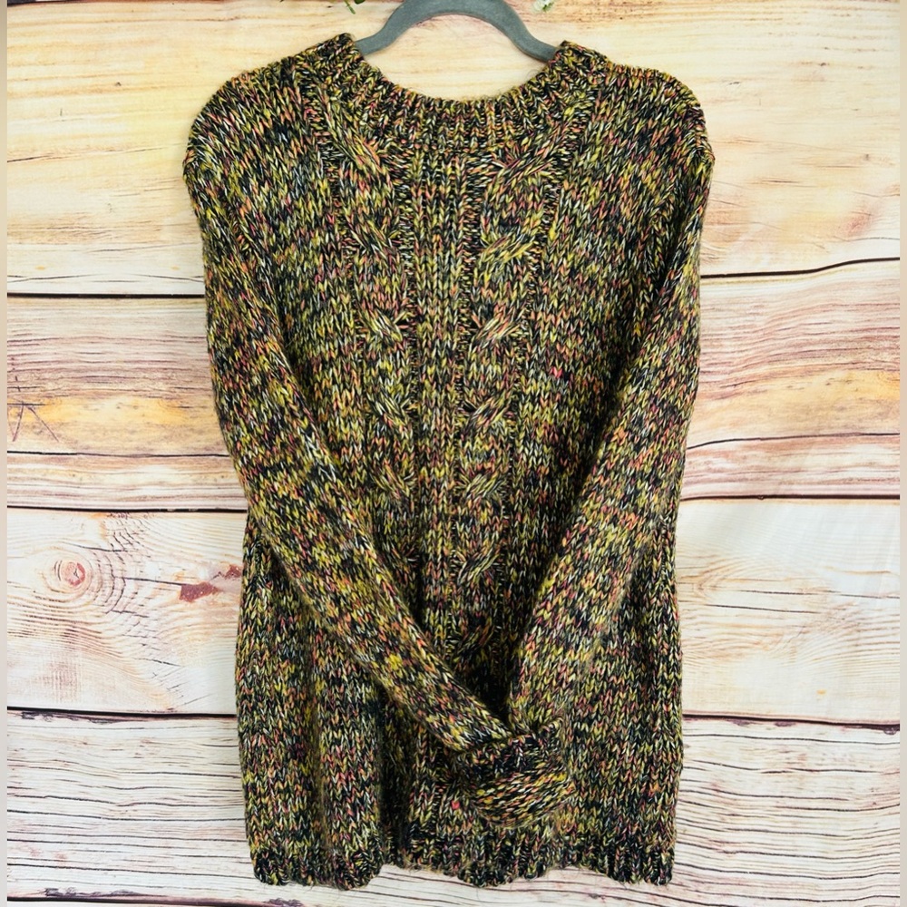 Cotton Traders Women’s Multicolor Marl Cable Knit Crew Neck Long Sleeve Sweater